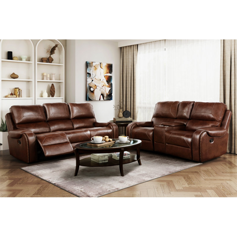 Comfortable Reclining Sofa 2pc Set Faux Leather Upholstered Dual Reclining Sofa Loveseat Nailhead Trim Red Barrel Studio